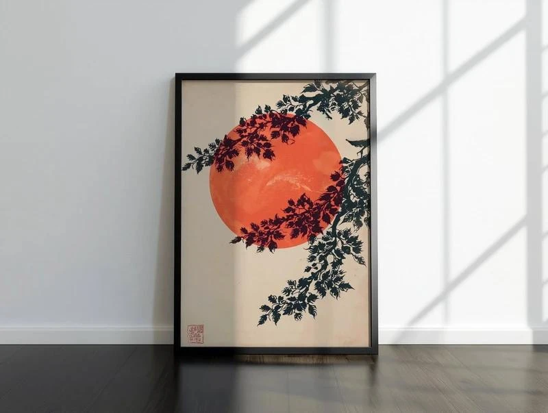 Affiche rétro-futuriste soleil rouge – format A3  sans le cadre